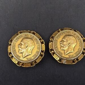 King George V Coin Earrings Gold Tone Vintage Costume Jewelry